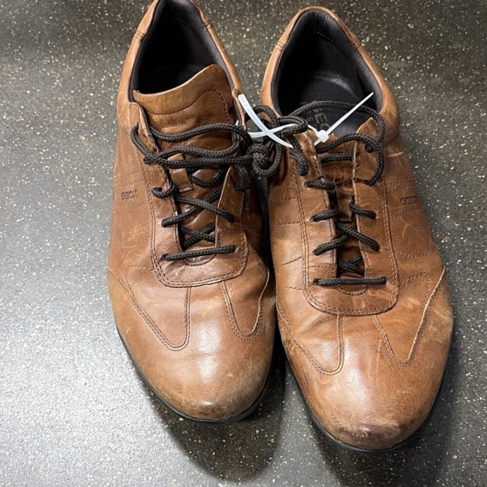 Geox Men's Brown Leather Lace-Up Casual Sneakers U74A5B Size 45